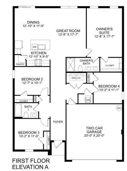 This is a floor plan for a single-story home with four bedrooms and a garage — 15404 SW American Street, FL 34956, FL
