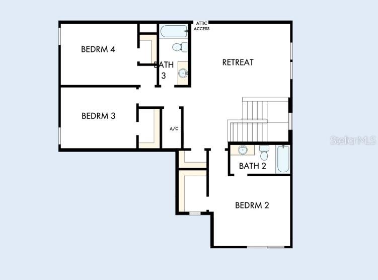 This floor plan shows the upper level of a house with three bedrooms, two bathrooms, and a retreat — 5117 SEA BRANCH AVENUE, APOLLO BEACH, FL
