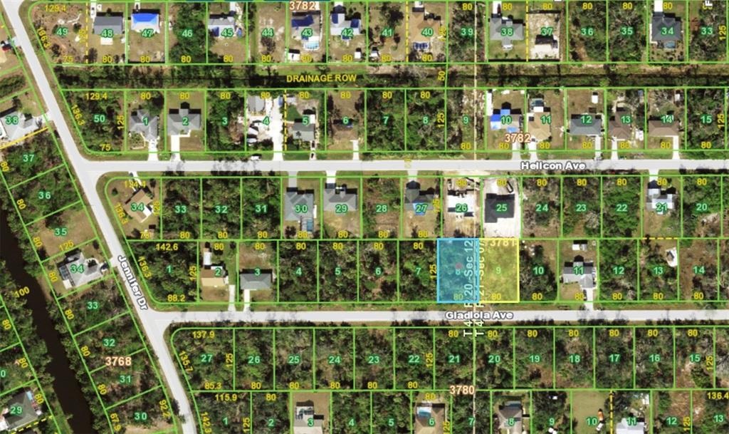 This is a map showing residential property lots and street layouts in a neighborhood — 11996 GLADIOLA AVENUE, PORT CHARLOTTE, FL