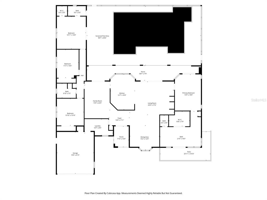This is a floor plan of a single-story house with a garage and pool area — 8959 NAKOMA WAY, WEEKI WACHEE, FL