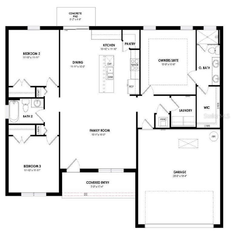 This is a floor plan for a three-bedroom, two-bathroom house with an attached garage — 4645 BOSTON STREET, SEBRING, FL
