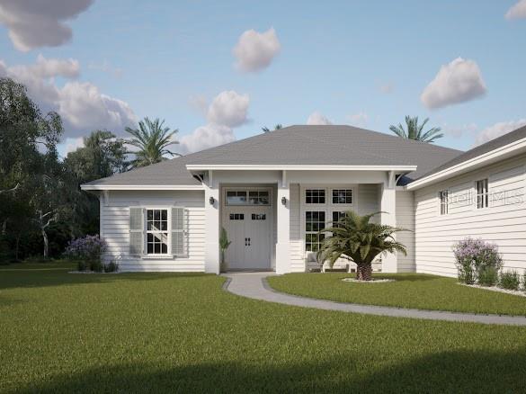 A digital rendering of a white, single-story house with a gray roof and front porch — 6030 HENSEL ROAD, PORT ORANGE, FL
