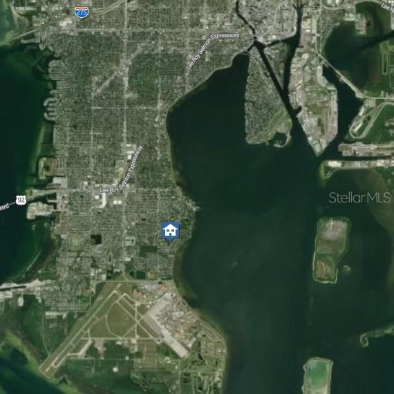 This is a satellite map showing a property location in a residential area near water — 6213 SANDERS DRIVE, TAMPA, FL
