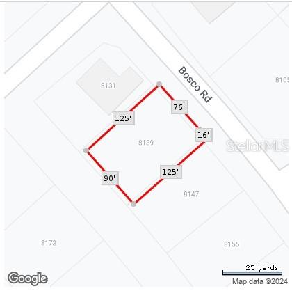 This is a map showing the property boundaries and dimensions of a residential lot — 8139 BOSCO ROAD, PORT CHARLOTTE, FL
