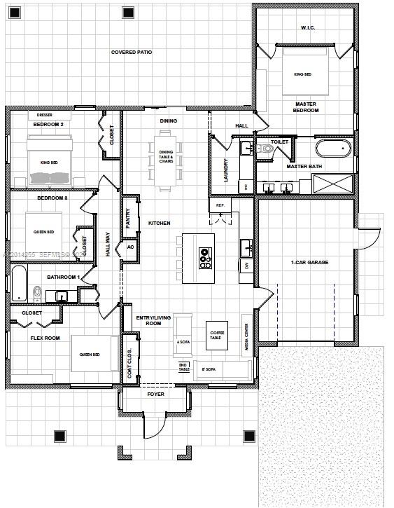 This floor plan shows a single-story home with three bedrooms, a flex room, and garage — 930 34th St, West Palm Beach FL 33407, WEST PALM BEACH, FL