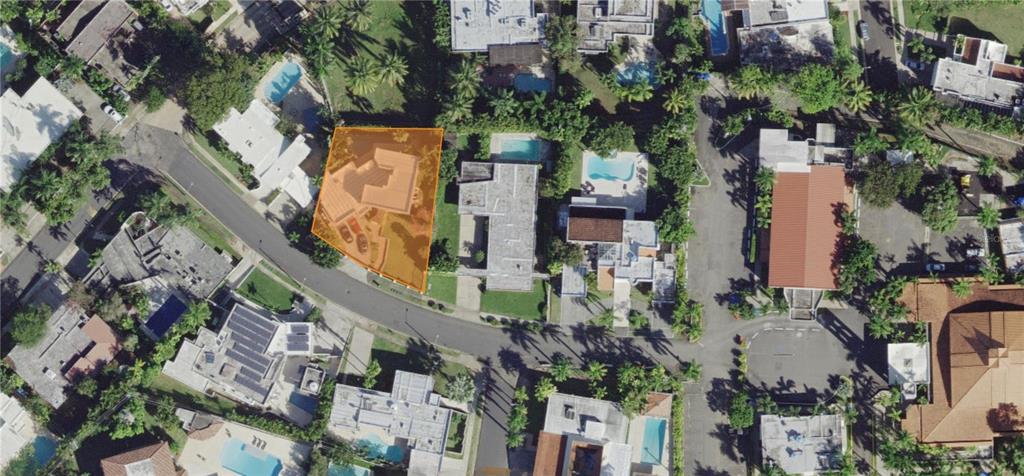 This aerial view shows a residential property highlighted in orange within a suburban neighborhood — J2 CHURCH STREET, GUAYNABO, PR