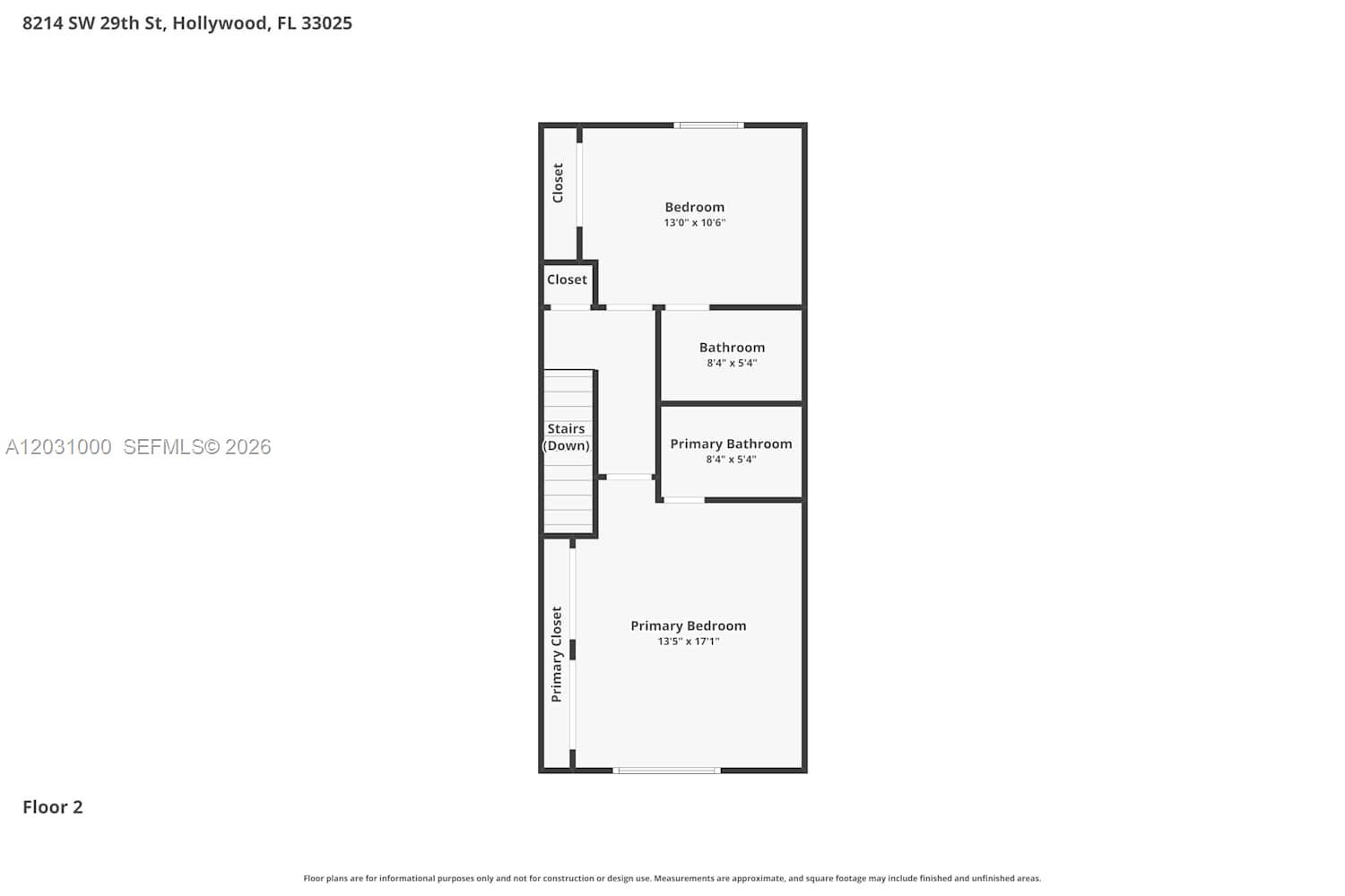 This is a floor plan for the second level of a residential property — MIRAMAR, FL
