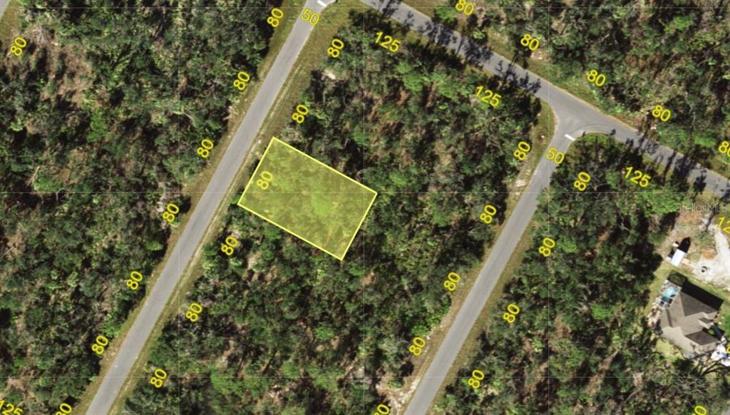 This is an aerial map view of a rectangular plot of land — 1236 WENDY TERRACE, PORT CHARLOTTE, FL