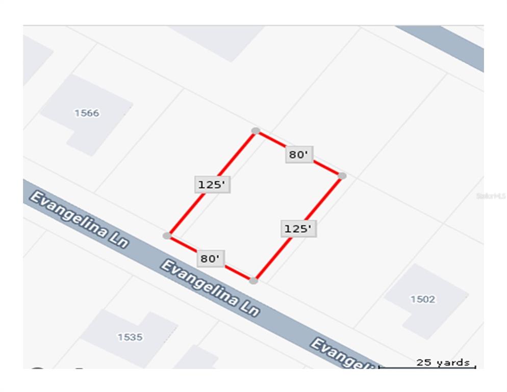 This is a map showing the rectangular property lines and dimensions of a vacant lot — EVANGELINA LANE, NORTH PORT, FL