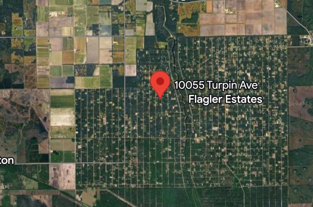 This is a satellite map view showing a residential area with a red location pin — 10055 TURPIN AVENUE, HASTINGS, FL