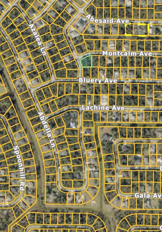 This is a satellite map view showing residential street layouts and property lot lines — MONTCALM AVENUE, NORTH PORT, FL