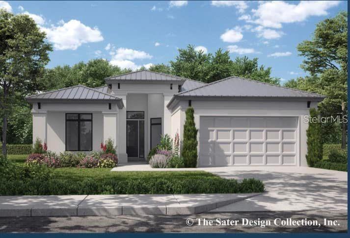 This is a digital rendering of a modern, single-story house with a metal roof — 11 BIRCH COURT, PLACIDA, FL