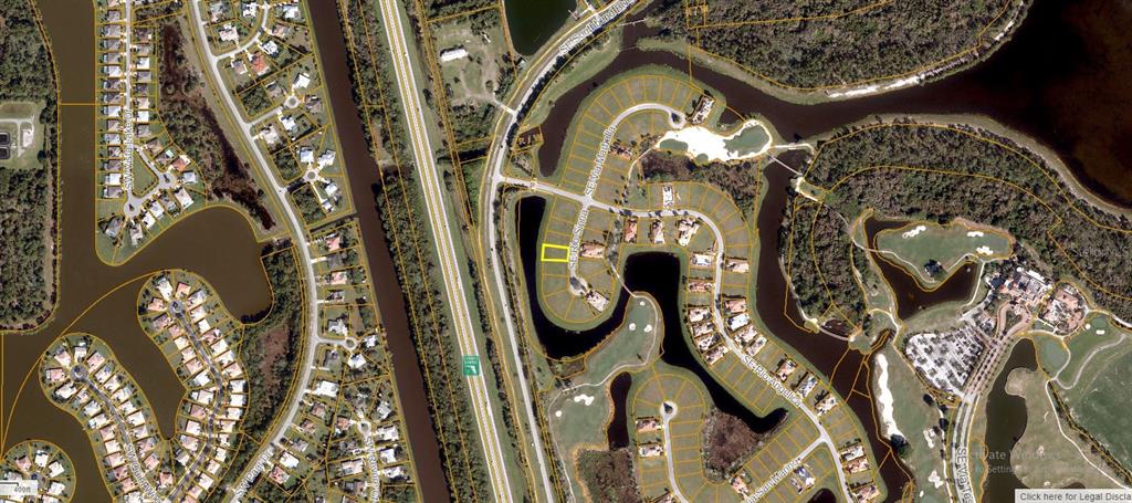 This is an aerial map view of a residential neighborhood featuring a highlighted vacant lot — 109 SE RIO SIENA, PORT SAINT LUCIE, FL