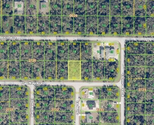 This is a map showing a highlighted parcel of land in a residential neighborhood — 17182 GEOFFREY AVENUE, PORT CHARLOTTE, FL