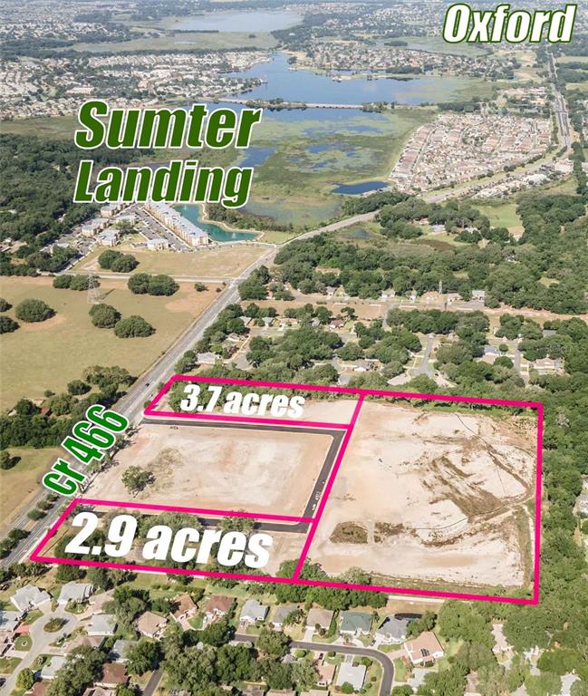 This aerial map shows two highlighted parcels of land totaling 6.6 acres near a highway — 1135 HWY 466, LADY LAKE, FL