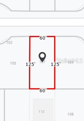 This is a map showing the rectangular property boundaries and dimensions of a land lot — 107 MINNOW WAY, ROTONDA WEST, FL