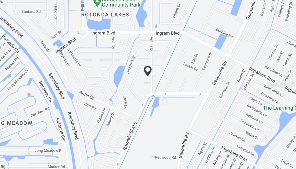 This is a map showing the location of a property in a residential area — 107 MINNOW WAY, ROTONDA WEST, FL
