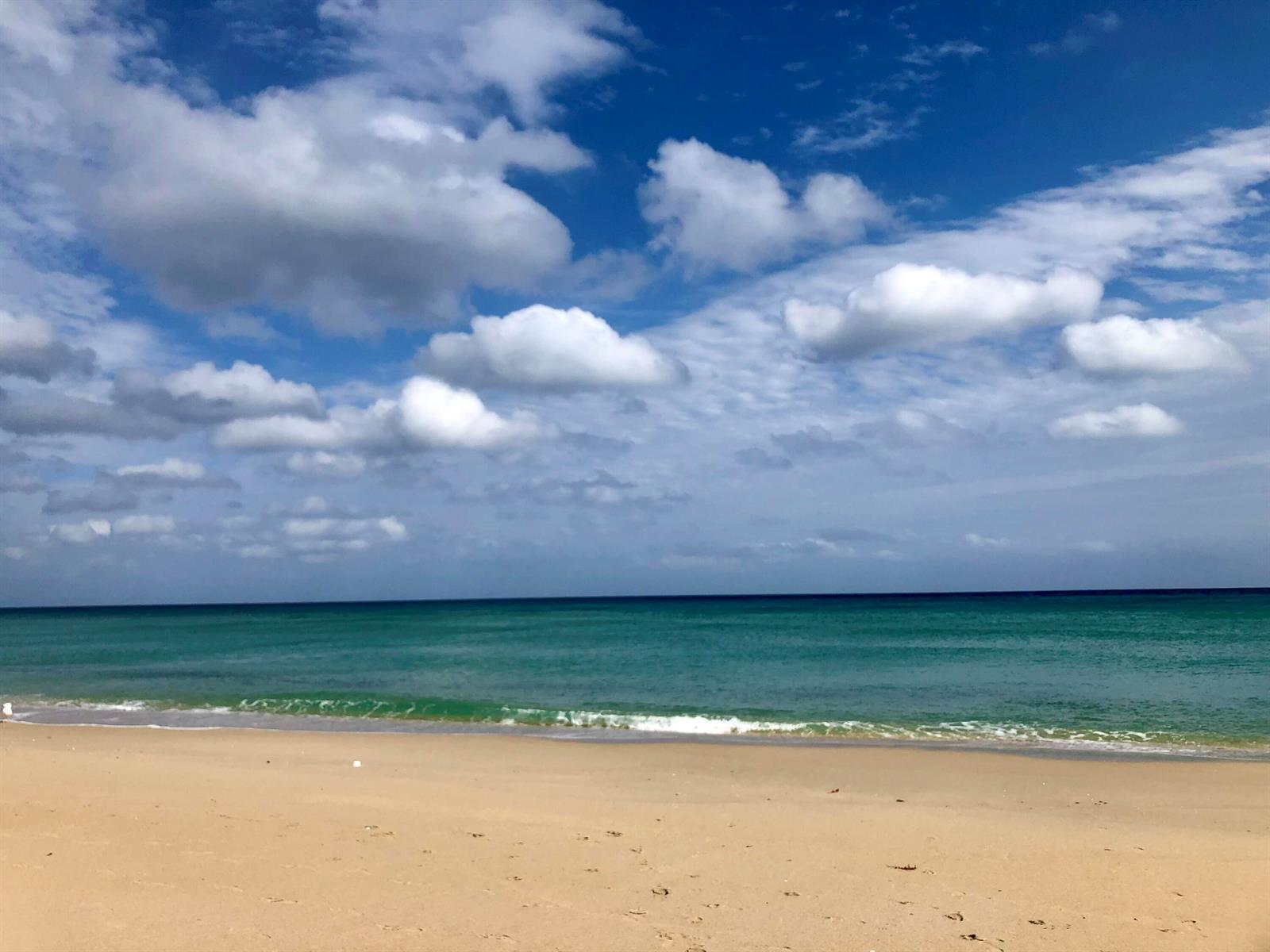 A sandy beach meets the turquoise ocean under a blue sky with scattered white clouds — 2272 S Ocean Boulevard # T6, Palm Beach FL 33480, PALM BEACH, FL