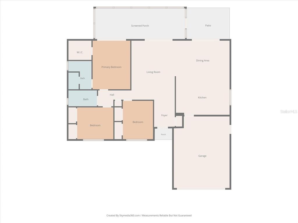 This is a floor plan showing a house with three bedrooms, two baths, and a garage — 8405 WAIALAE COURT, ORLANDO, FL