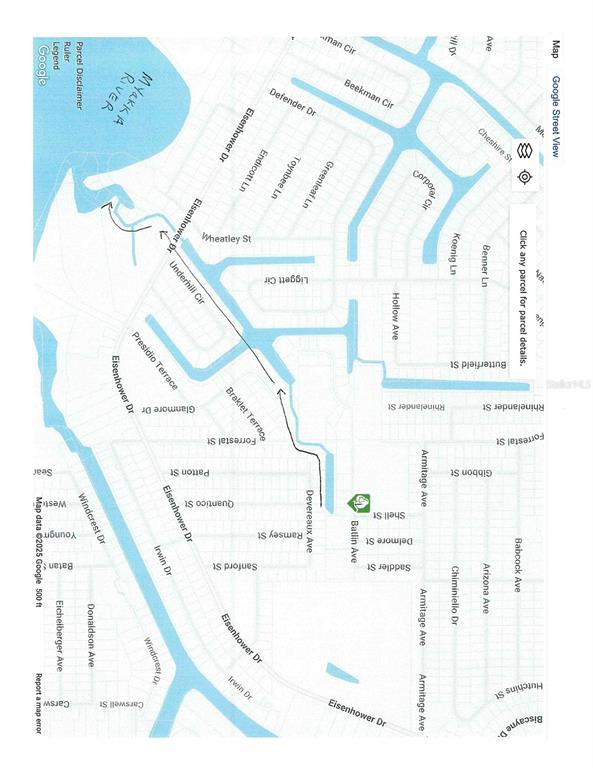 This is a map showing residential streets and waterways in a neighborhood — 13057 BATLIN AVENUE, PORT CHARLOTTE, FL