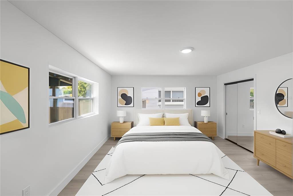 This is a digital rendering of a modern bedroom with a bed, nightstands, and dresser — 3118 PICKFAIR STREET, ORLANDO, FL