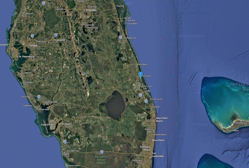 This is a satellite map showing the southern half of the Florida peninsula — 3225 S 7TH STREET, FORT PIERCE, FL