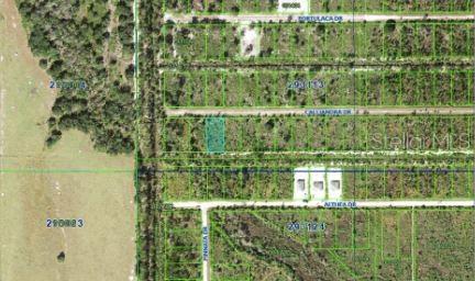 This is an aerial map showing a highlighted vacant residential lot among undeveloped land — CALLIANDRA DRIVE, INDIAN LAKE ESTATES, FL
