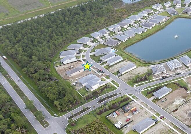This aerial view shows a suburban neighborhood under construction with a central star marker — 4405 SW Cornerstone Way # 167, Stuart FL 34997, STUART, FL