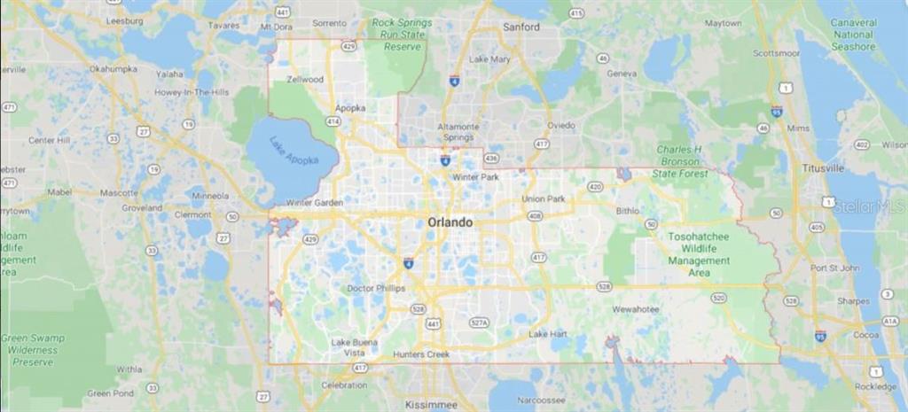 This is a map showing the geographic area surrounding Orlando, Florida — DILL ROAD, ORLANDO, FL