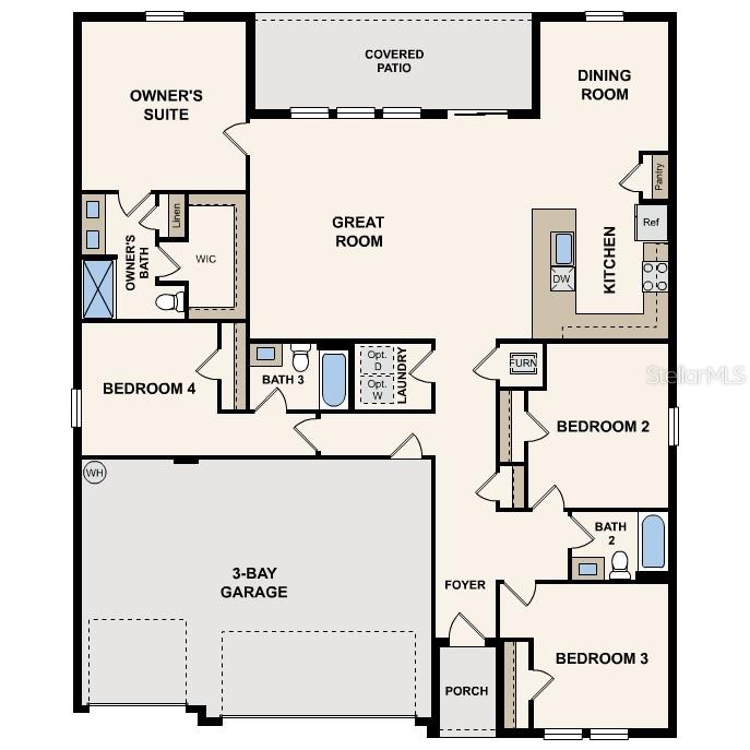 This is a floor plan for a single-story house with a three-bay garage — 1907 NUREMBERG BOULEVARD, PUNTA GORDA, FL
