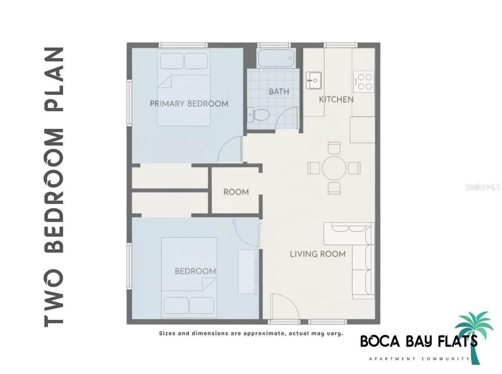 This is a floor plan for a two-bedroom apartment at Boca Bay Flats — 3017 49TH STREET S UNIT 12, GULFPORT, FL