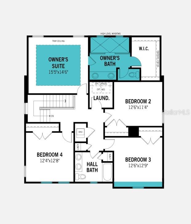 This is a floor plan of a residential second story featuring four bedrooms and laundry — 2511 CELEBRATION BOULEVARD, CELEBRATION, FL