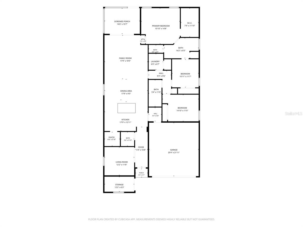 This is a floor plan of a single-story house with a garage and screened porch — 31553 CANNON RUSH DRIVE, SAN ANTONIO, FL