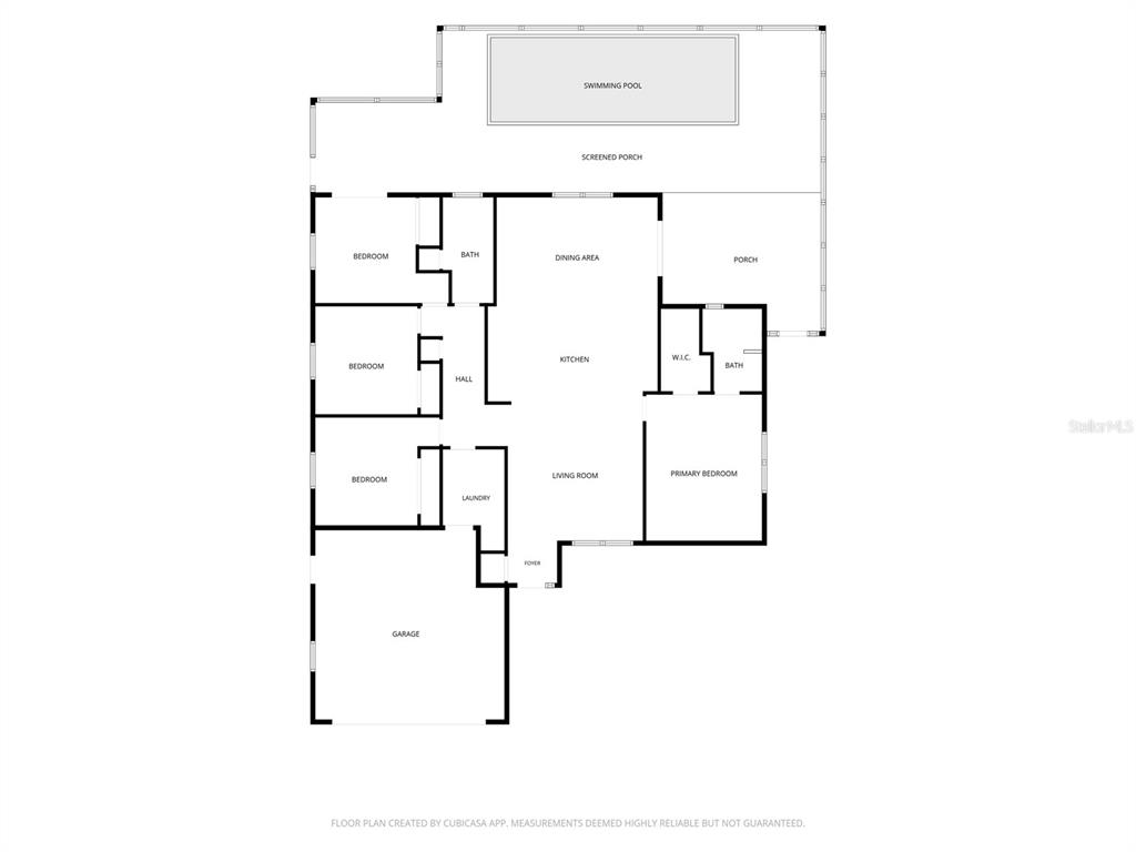 This is a floor plan of a house featuring four bedrooms, a pool, and a garage — 11775 112TH AVENUE, SEMINOLE, FL