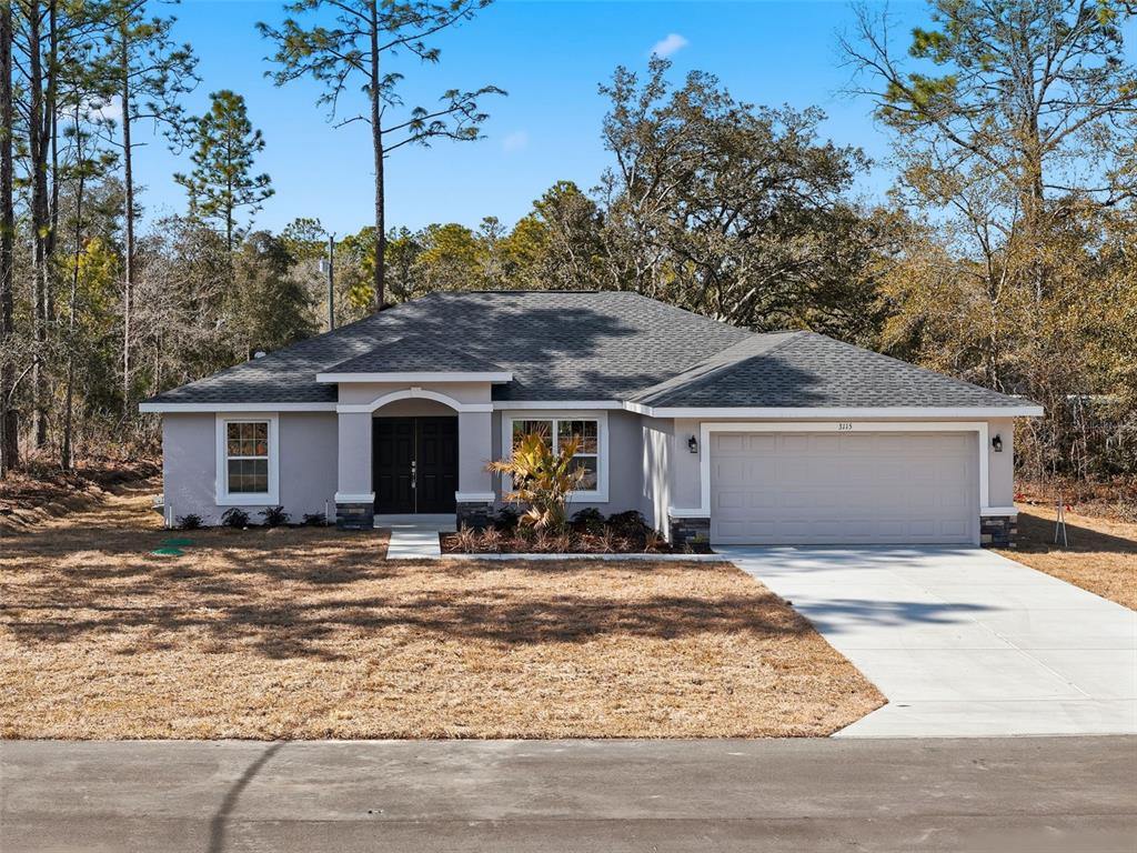 A single-story house with a gray garage, stucco exterior, and a concrete driveway — 3115 W FAIRBANK DRIVE, CITRUS SPRINGS, FL