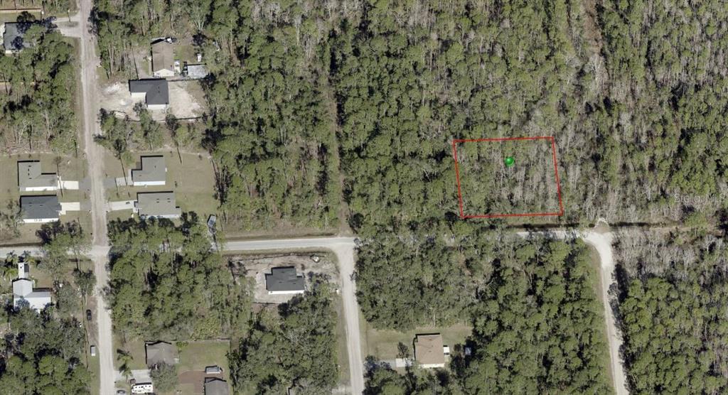 An aerial view shows a rectangular plot of land outlined in red within a wooded area — BLOSSOM ROAD, DELAND, FL