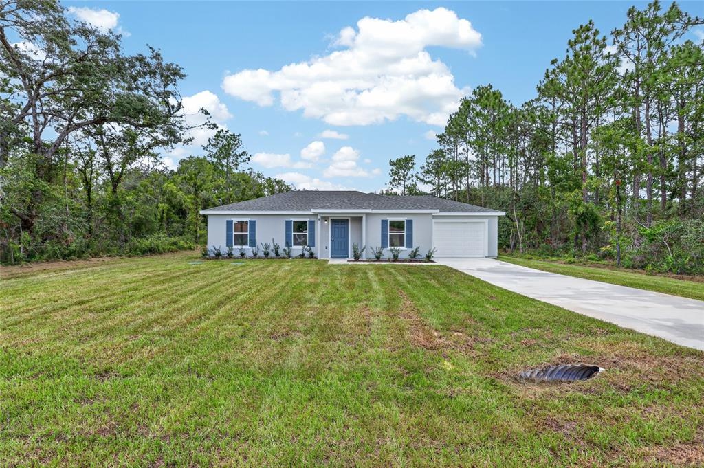 A single-story house with a gray exterior, blue front door, and a concrete driveway — 6 FIR DRIVE TRACK, OCALA, FL