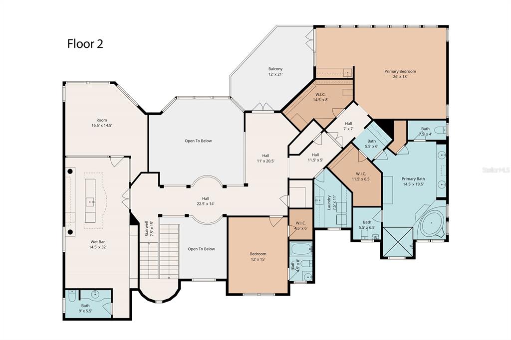 This is a floor plan for the second level of a house featuring multiple bedrooms — 4215 S B MERRION ROAD, LAKELAND, FL