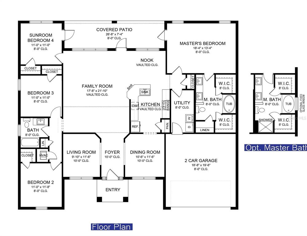 This is a floor plan for a single-story house with four bedrooms and a garage — 3263 VICKERS LANE, NORTH PORT, FL