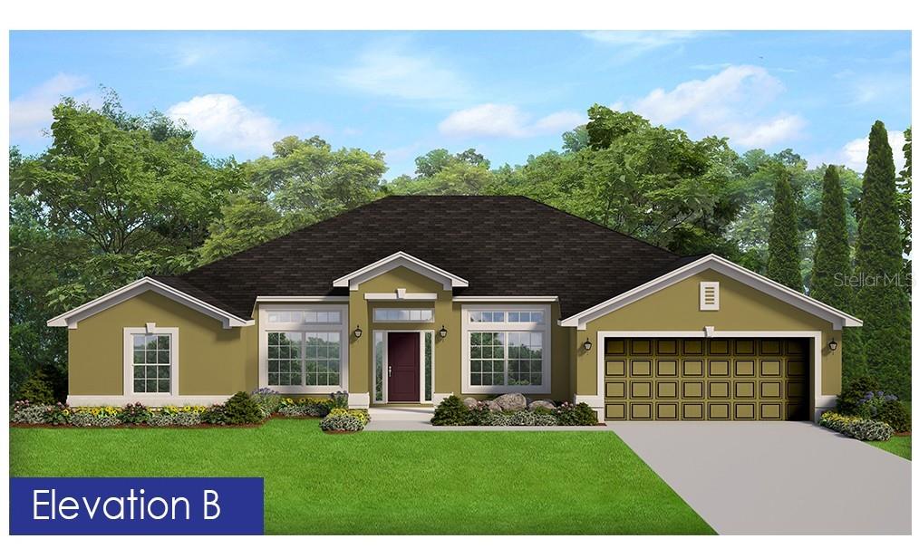 This is a digital rendering of a single-story house exterior with a two-car garage — 3263 VICKERS LANE, NORTH PORT, FL