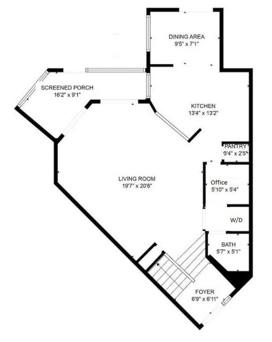 This is a floor plan showing a living room, kitchen, dining area, porch, and office — 9231 W Sunrise Boulevard, Plantation FL 33322, PLANTATION, FL