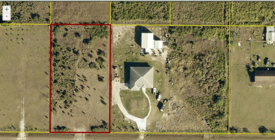 An aerial map view shows a rectangular vacant lot outlined in red next to a house — 18935 NW 252nd Street, Okeechobee FL 34972, OKEECHOBEE, FL