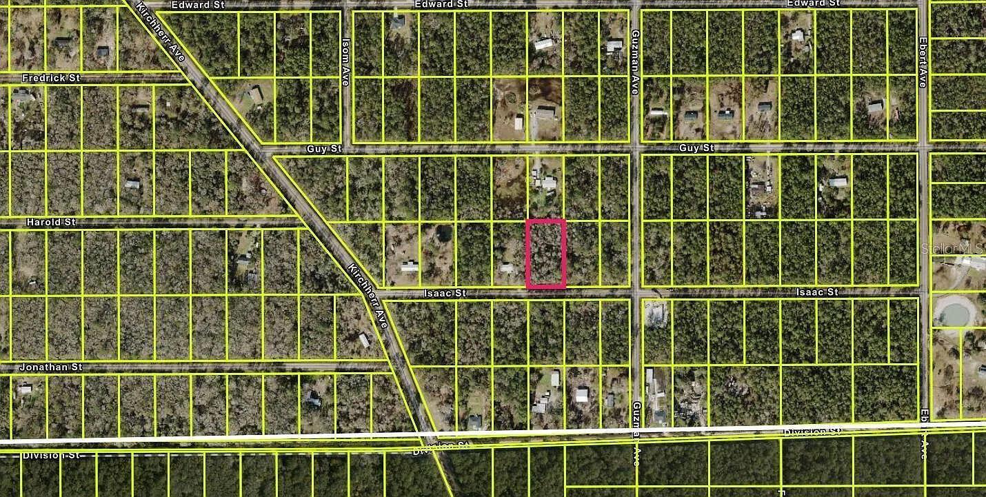 This is an aerial map showing a highlighted vacant lot within a residential grid — 4220 Isaac Street, FL 32145, FL