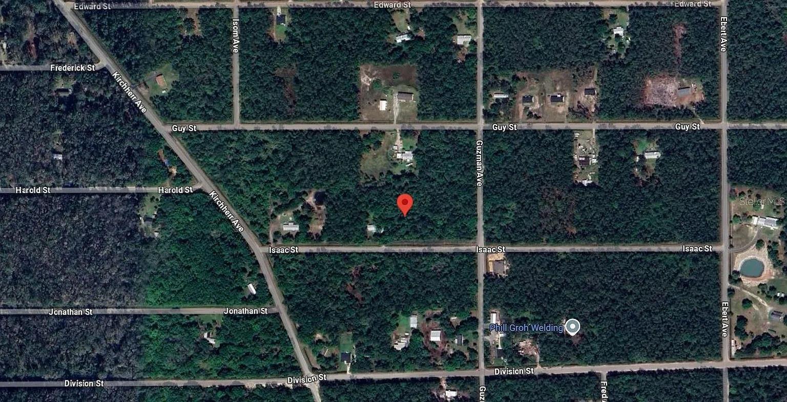 This is an aerial map view of a wooded residential area with marked streets — 4220 Isaac Street, FL 32145, FL