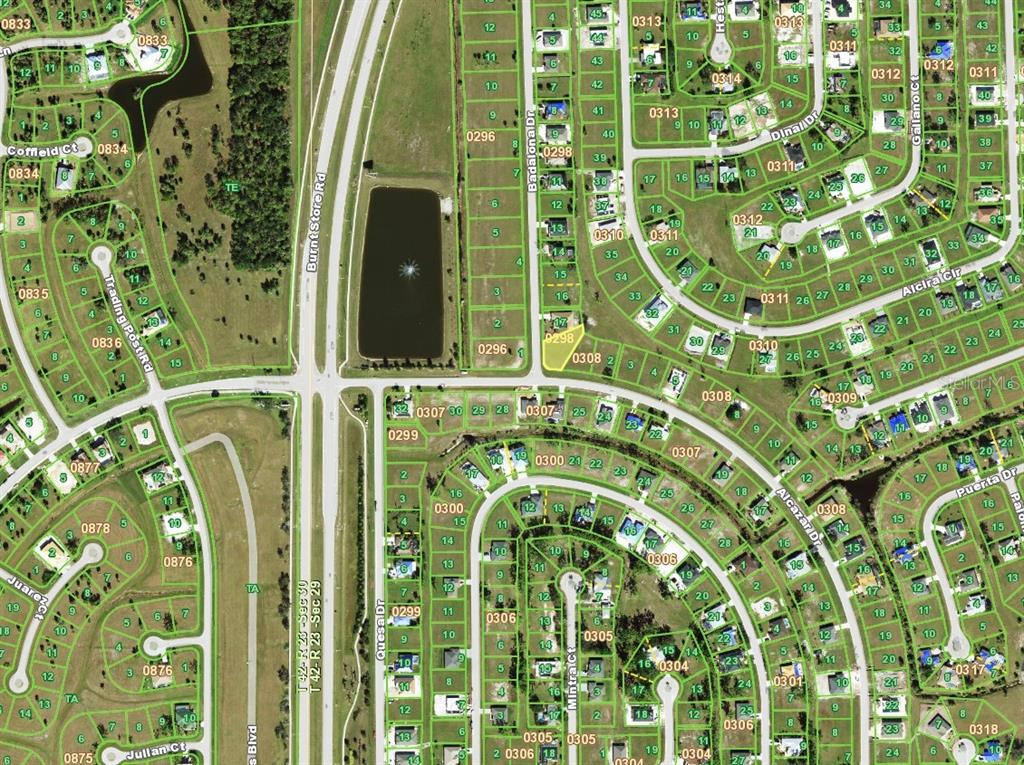 This is a satellite map view of a residential neighborhood with houses and streets — 16174 BADALONA DRIVE, PUNTA GORDA, FL
