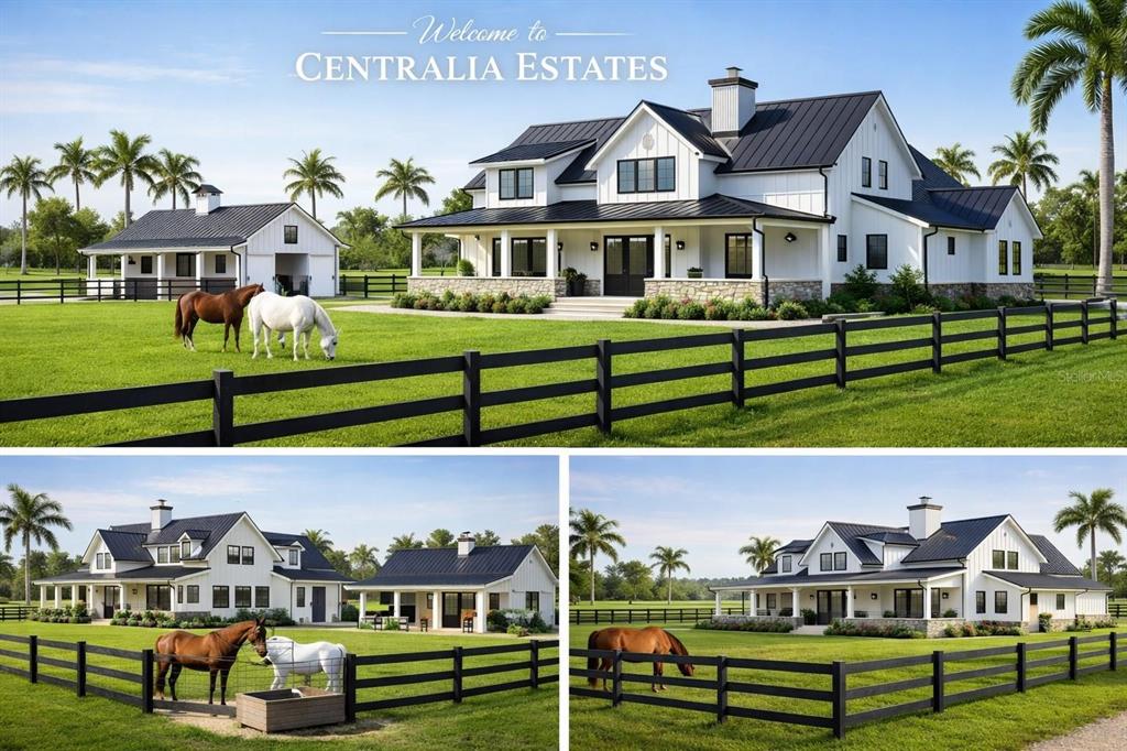 This is a digital rendering of a white farmhouse with a black roof and horses — 0 CENTRALIA (LOT 6) ROAD, BROOKSVILLE, FL