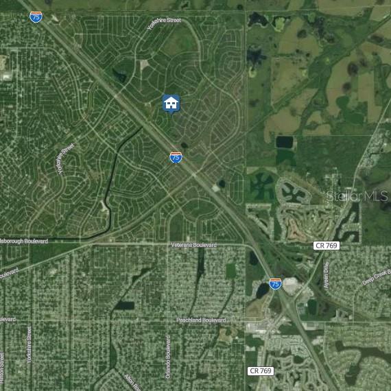 This is a satellite map showing a residential area near Interstate 75 — HAVEMEYER STREET, NORTH PORT, FL