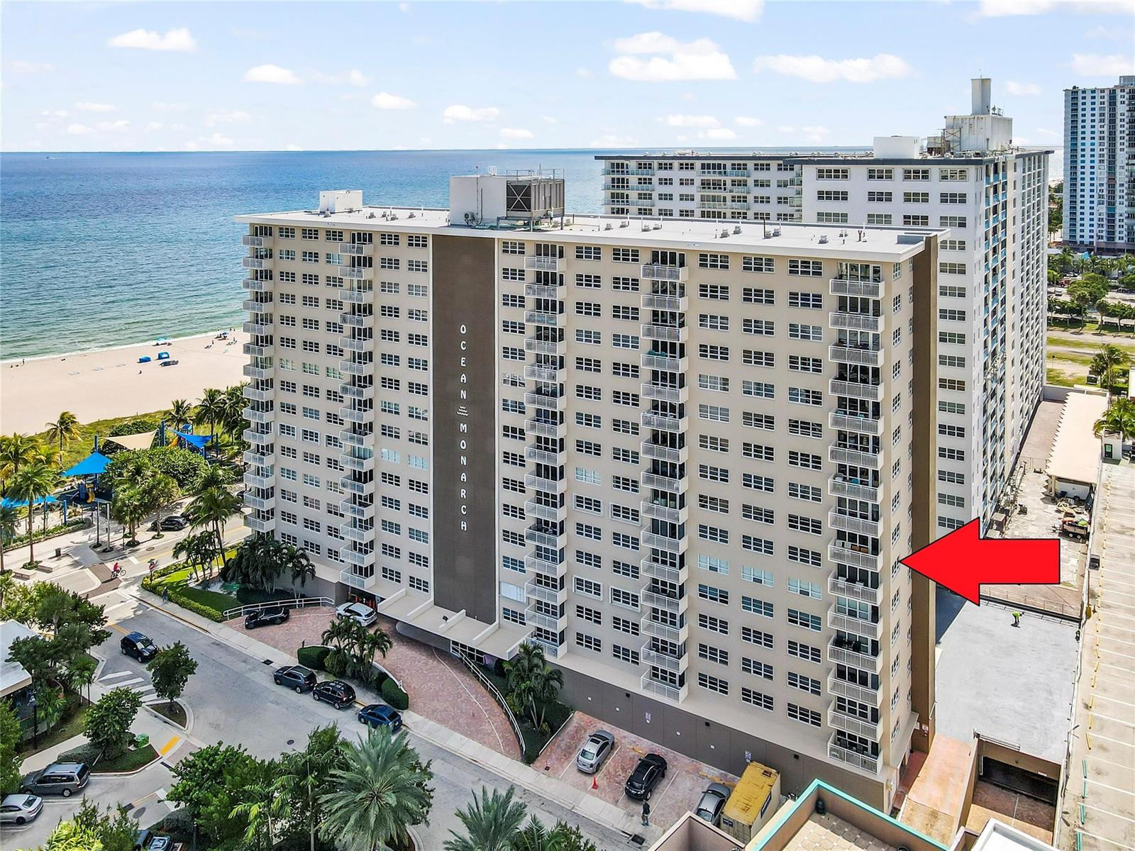 An exterior view of the Ocean Monarch high-rise condominium building near the beach — 133 N Pompano Beach Boulevard # 702, Pompano Beach FL 33062, POMPANO BEACH, FL