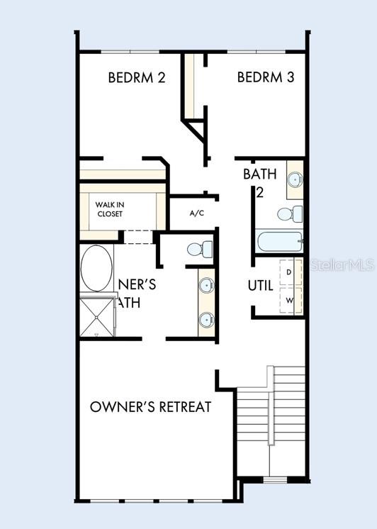 This floor plan shows the upper level of a home with three bedrooms and two bathrooms — 3542 CASPIAN CHERVIL STREET, WESLEY CHAPEL, FL