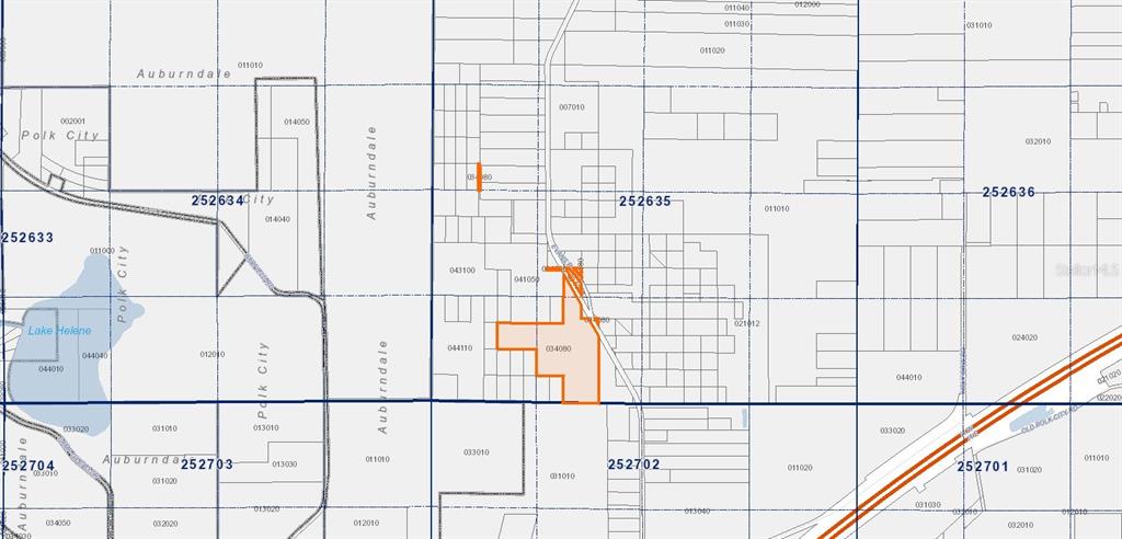 This is a property tax map showing parcel boundaries and lot numbers in a specific area — EVANS RD, POLK CITY, FL